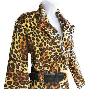 Vintage Gab USA  Animal Leopard VeLVeTY Faux FuR Blazer Jacket Double Breasted